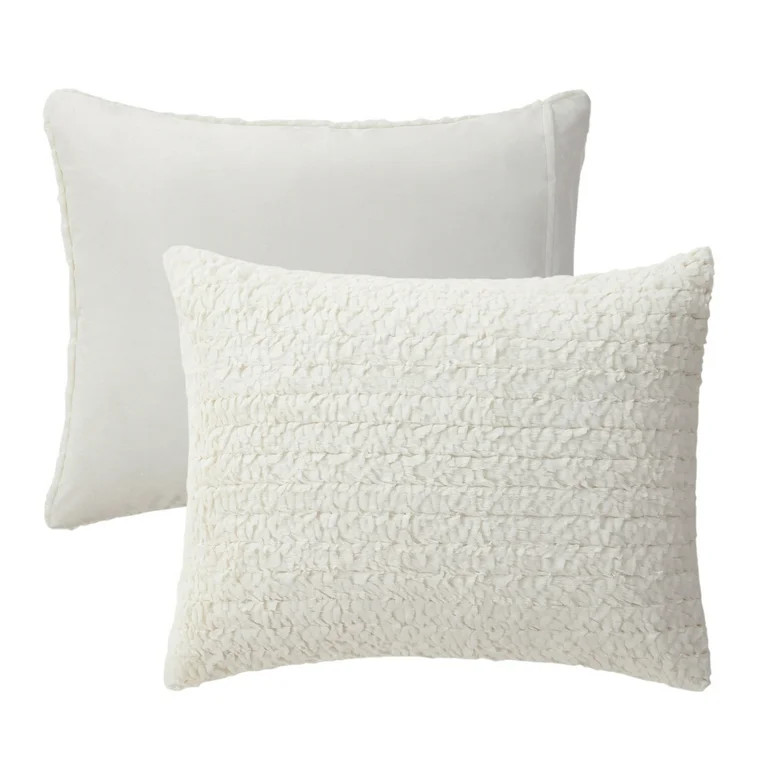 My Texas House Misha 3-Piece Faux Fur Comforter Set, Coconut Milk, King | Walmart (US)