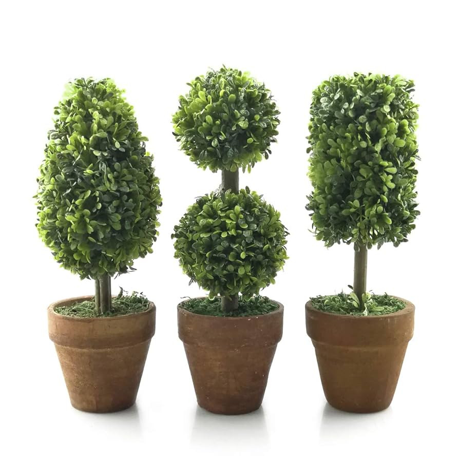 Small Artificial Plants 8.25" Plastic Fake Green Topiary Shrubs with Pot for Home Décor – Set ... | Amazon (US)