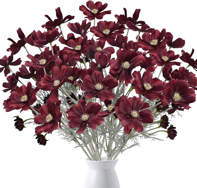 12 Pcs 24" Burgundy Artificial Flowers Cosmos Silk Flowers Fake Flowers for Decorations Arrangeme... | Amazon (US)