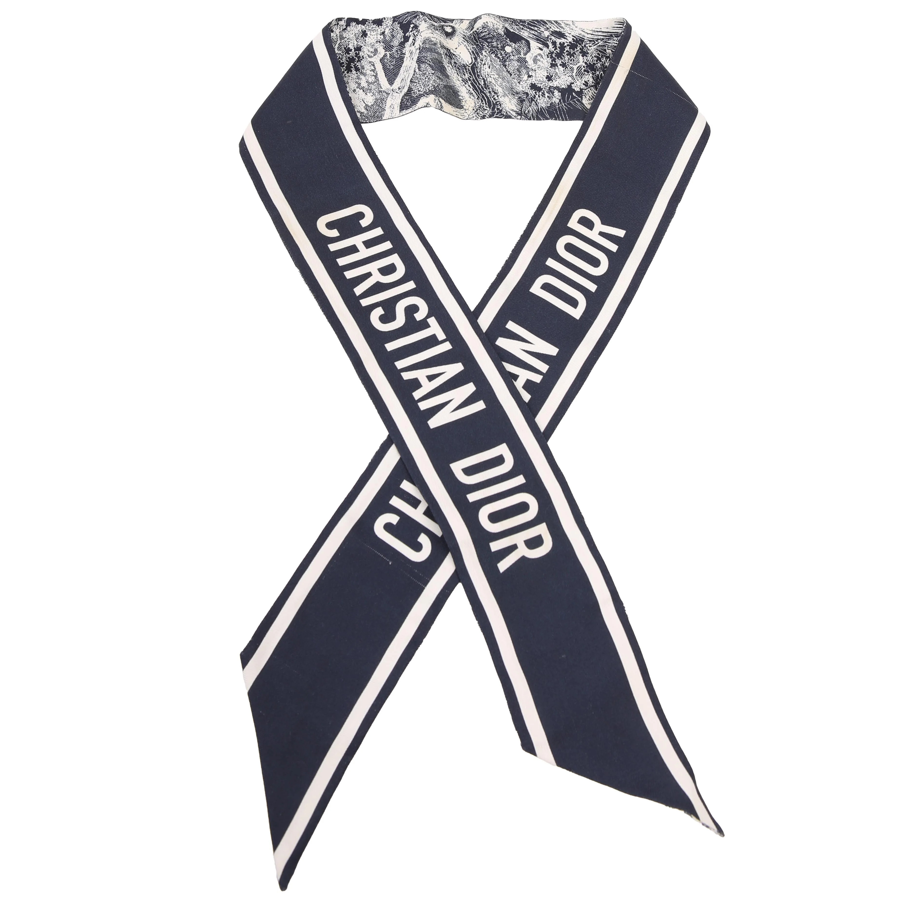 Toile Jouy Mitzah Twilly Silk Scarf Navy Blue | Keeks Designer Handbags