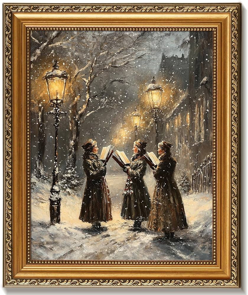 Vodefoad Vintage Christmas Gold Framed Wall Art for Home Decor Retro Victorian Carolers Oil Print... | Amazon (US)