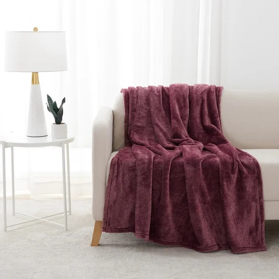 EcoThread Soft Plush Heathered Oversized Couch Throw Blanket, Wine | Walmart (US)