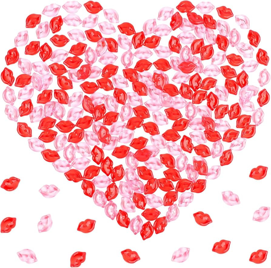 Fangoo 210PCS Red Pink Acrylic Lips Ornaments Mini Acrylic Lips Gems for Valentine Vase Filler De... | Amazon (US)
