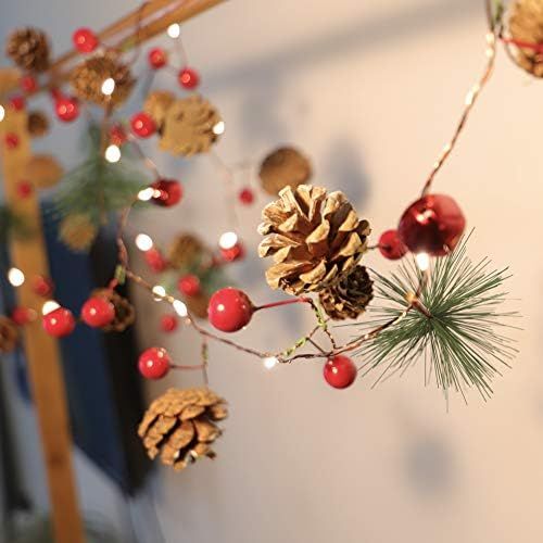 MIYA LIFE Pine Cone Jingle Bell String Lights 6.5ft 30LED Pine Branch Berries Garland with Christ... | Amazon (US)