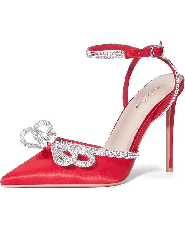 Elisabet Tang Women's High Heel Pumps,Satin Rhinestone Bowknot Lace Up Sandals Pointed Toe Ankle ... | Amazon (US)
