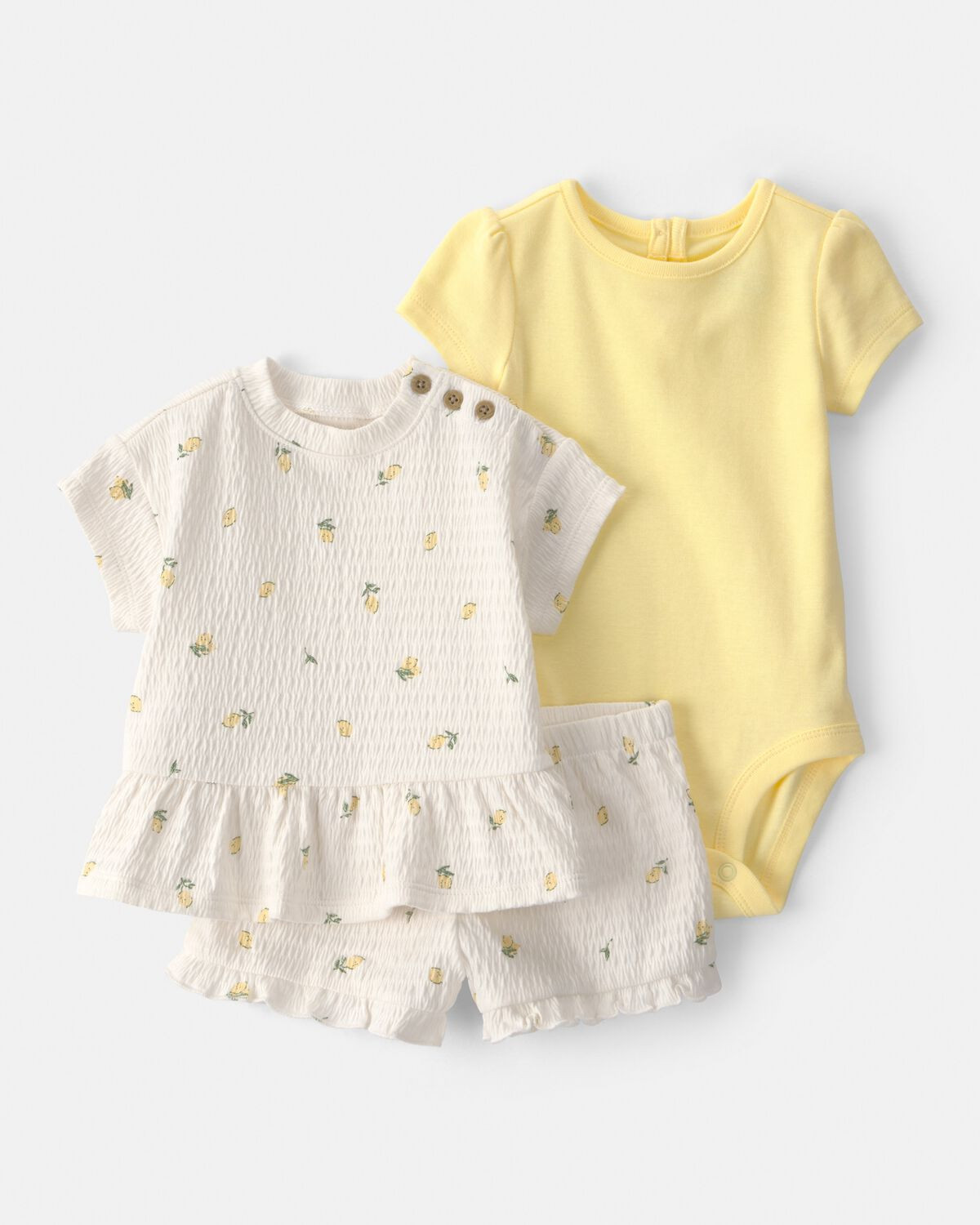 Baby Girl 3-Piece Lemon Top, Bodysuit & Short Set - Yellow/Ivory | Carter's | Carter's Inc