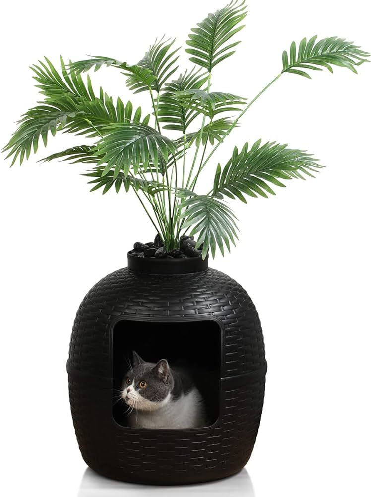 Hidden Litter Box, Large Cat Litter Box Enclosure with Odor Control Carbon Filter and Faux Plant | Amazon (US)