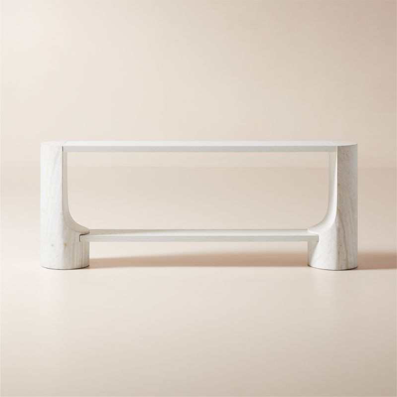 Scoop 76" Travertine and White Oak Wood Console Table + Reviews | CB2 | CB2