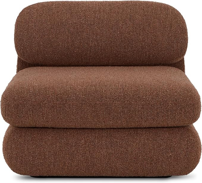 Cyprian Lounge Chair, Bouclé Upholstery, Cushion Back, Curved Form, Toffee | Amazon (US)