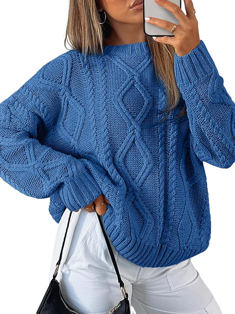 Trendy Queen Women's Oversized Cable Knit Crewneck Sweaters | Amazon (US)