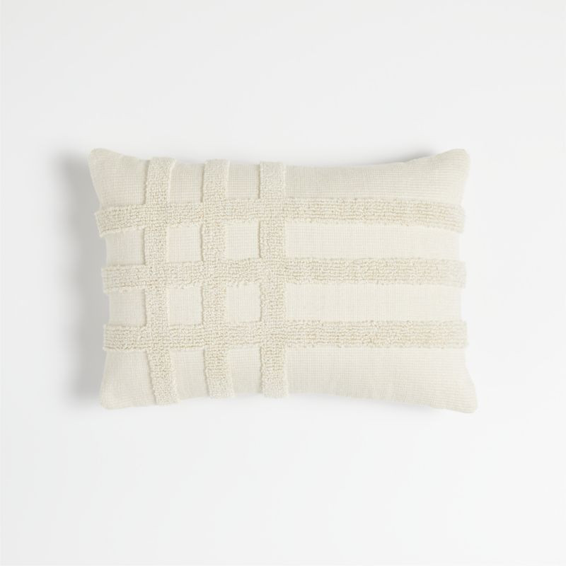 Shinola Mackinac 22"x15" Textured Plaid White Outdoor Lumbar Pillow + Reviews | Crate & Barrel | Crate & Barrel