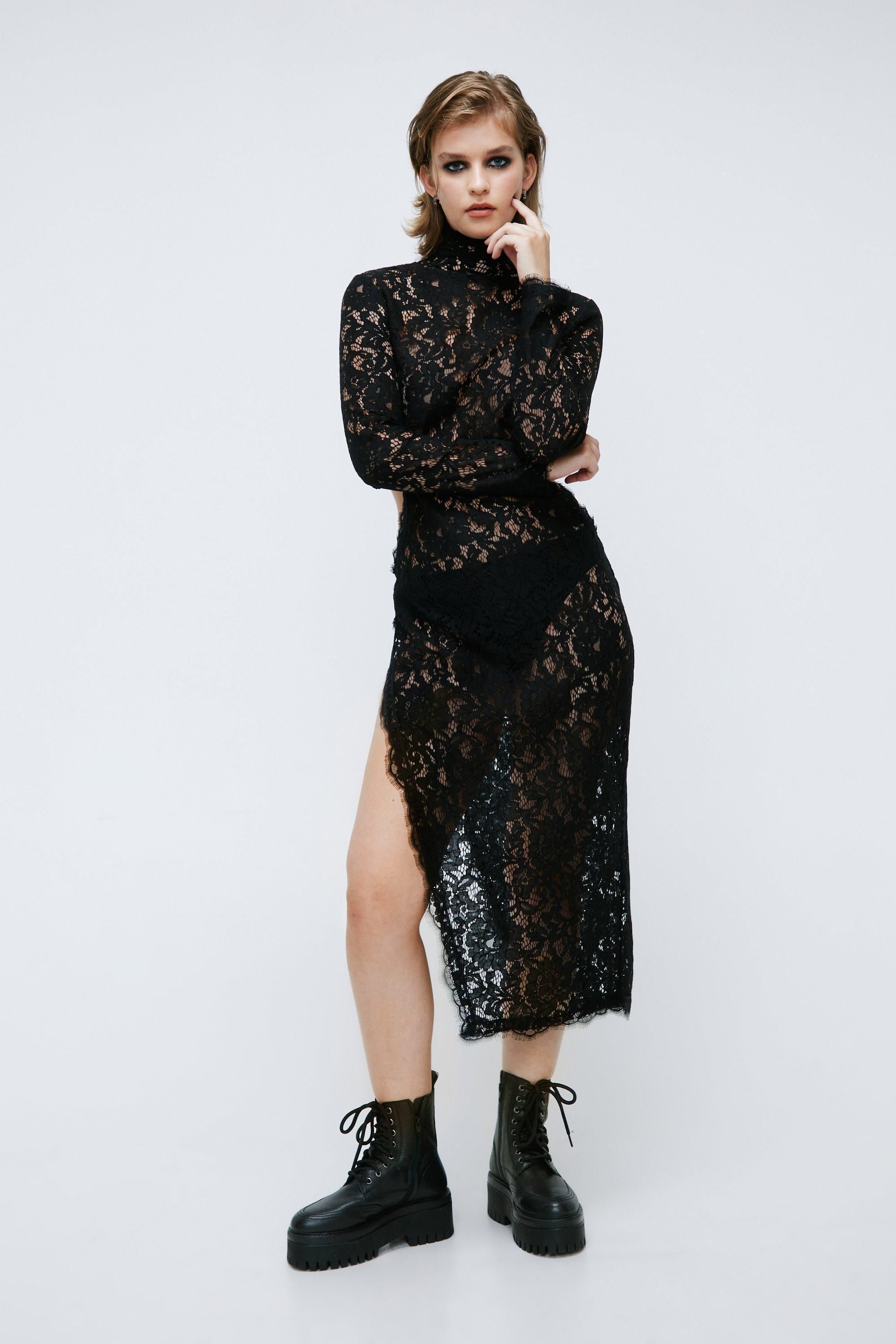 Womens Lace Cut Out High Neck Dress - Black - 8 | Nasty Gal (US)