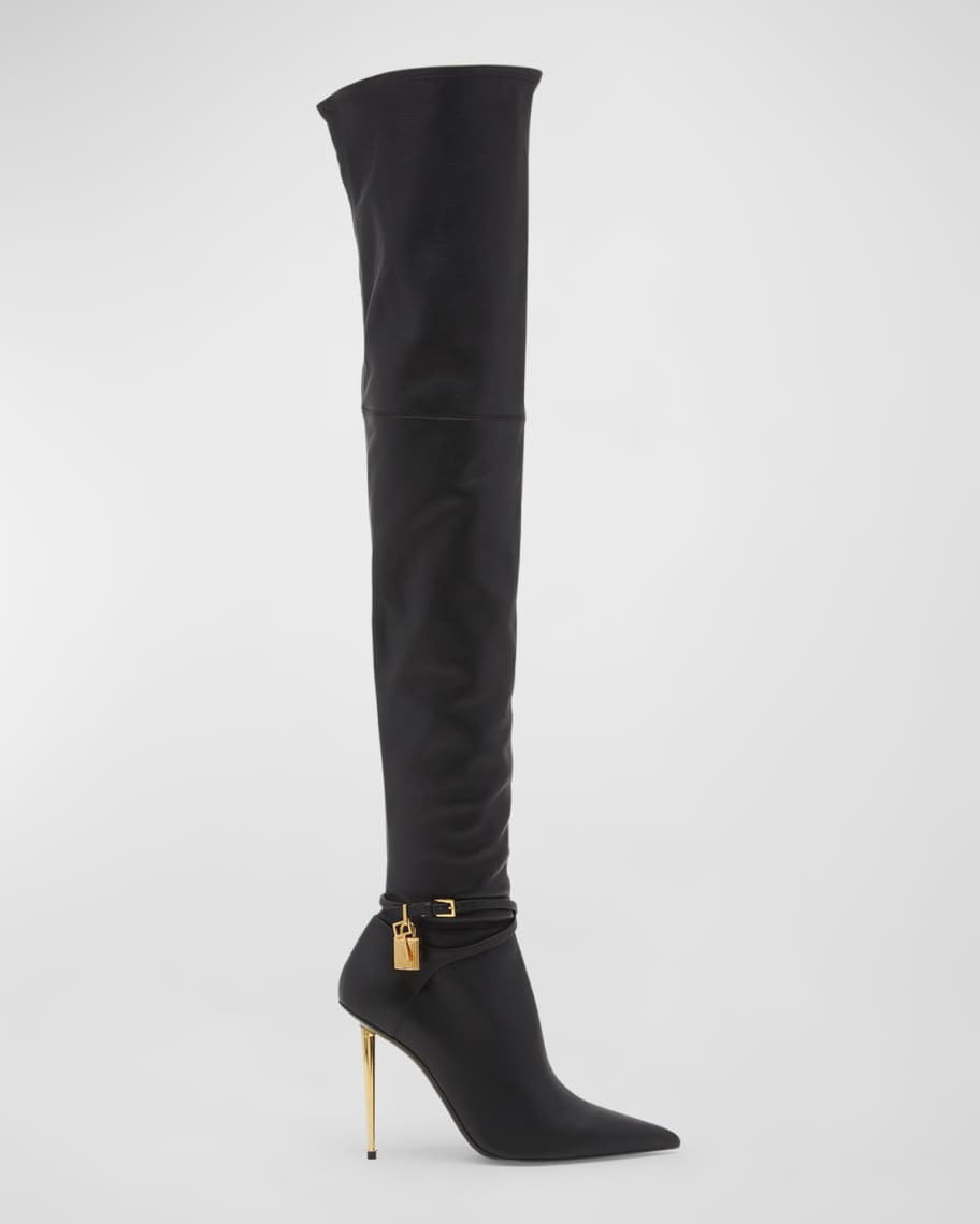 TOM FORD Lock 105mm Leather Over-The-Knee Boots | Neiman Marcus