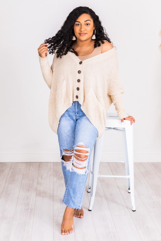 Unexplained Words Taupe Open Knit Cardigan | The Pink Lily Boutique
