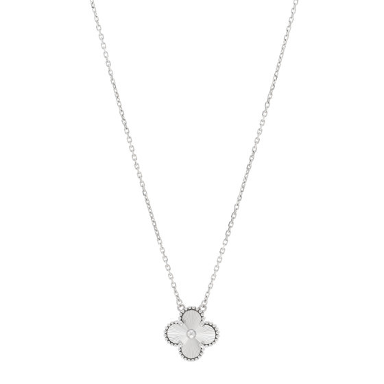 18K White Gold Guilloche Vintage Alhambra Pendant Necklace | FASHIONPHILE (US)