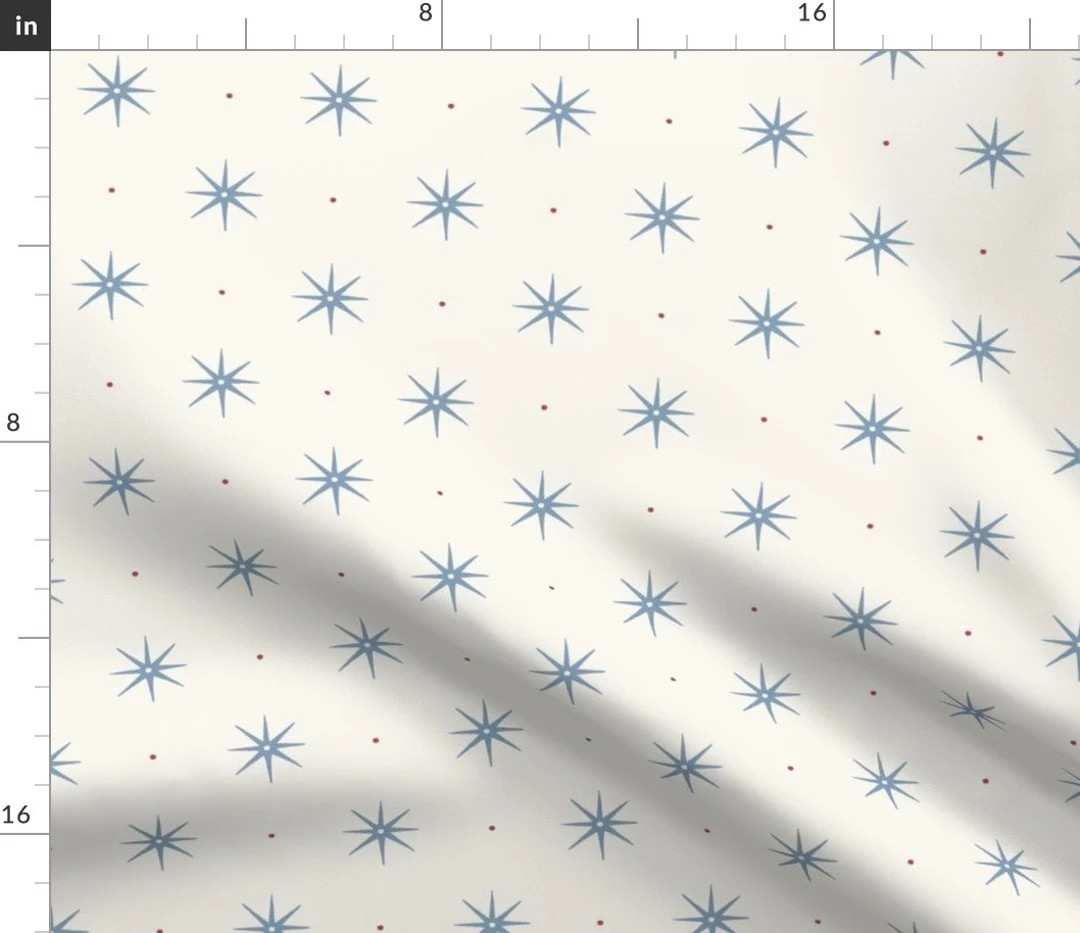 Cottagecore Fabric Stars and Dots by Danika_herrick Boho Stars Dots Starburst Farmhouse Blue and ... | Etsy (US)