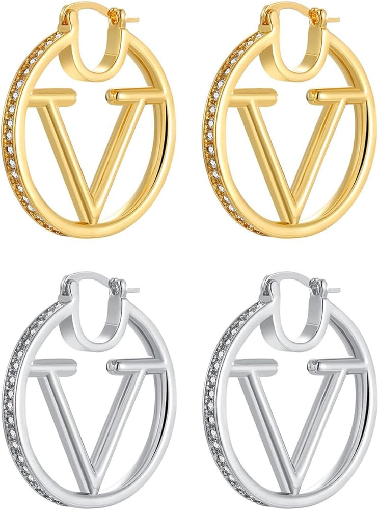 18K Gold Luxury Letter Earrings for Women and Sisters | Valentines, Birthday Gifts, Elegant Acces... | Amazon (US)