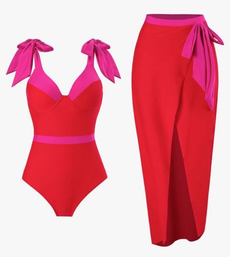 Women's One Piece Swimsuit with Beach Cover up Wrap Skirt Sarong Retro Floral Print Bikini Set Two Piece Bathing Suits

#LTKfindsunder50 #LTKmidsize #LTKSeasonal
