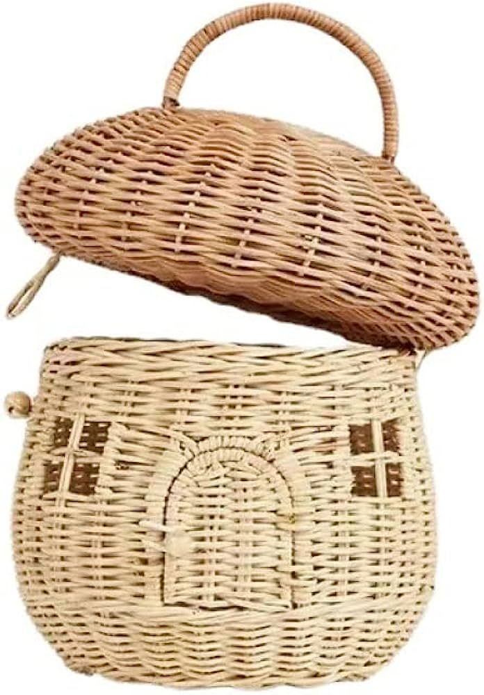 Rattan Storage Basket Decorative Woven Basket with Lid, Woven Handle Basket for Shelf Organizer, ... | Amazon (US)