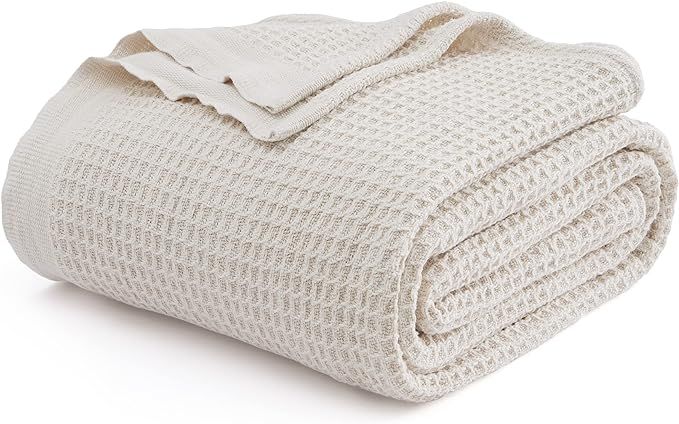 Bedsure 100% Cotton Blankets Queen Size for Bed - 405GSM Waffle Weave Blankets for Summer, Tannis... | Amazon (US)