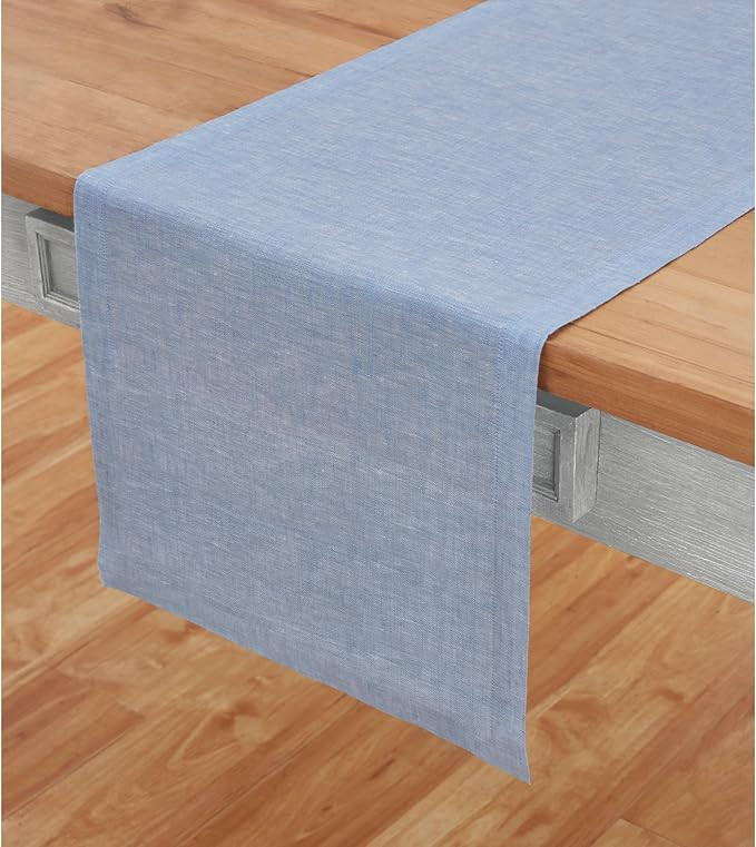 Solino Home Linen Table Runner 108 Inches Long - Athena, 100% Pure Linen Chambray Blue Table Runn... | Amazon (US)