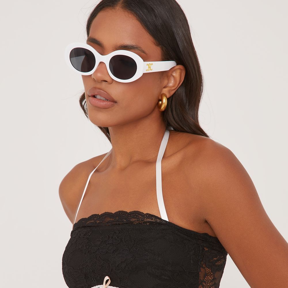 Oval Cateye Shape Side Detail Sunglasses In White | Ego Shoes (UK)