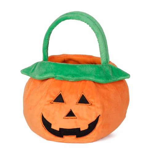 Halloween Trick or Treat Basket Bags Candy Buckets, 14 * 12 inch Reusable Portable Pumpkin Tote Plush Basket Gifts for Halloween Decor Party Orange Big Size | Amazon (US)