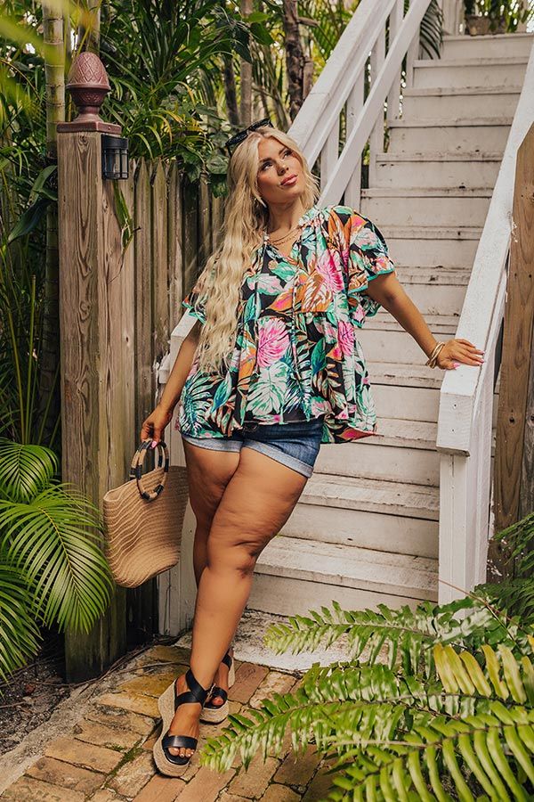 Tropical Treasures Shift Top in Black Curves | Impressions Online Boutique