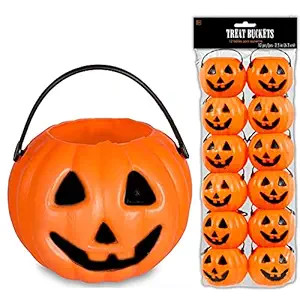 24 Mini Pumpkin Trick or Treat Buckets Bulk Halloween Candy Holders Container for Kids, Halloween... | Amazon (US)