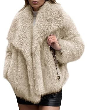 Arssm Women's Faux Fur Coat Fluffy Shaggy Jacket Long Sleeve Lapel Coats Winter Warm Outwear | Amazon (US)