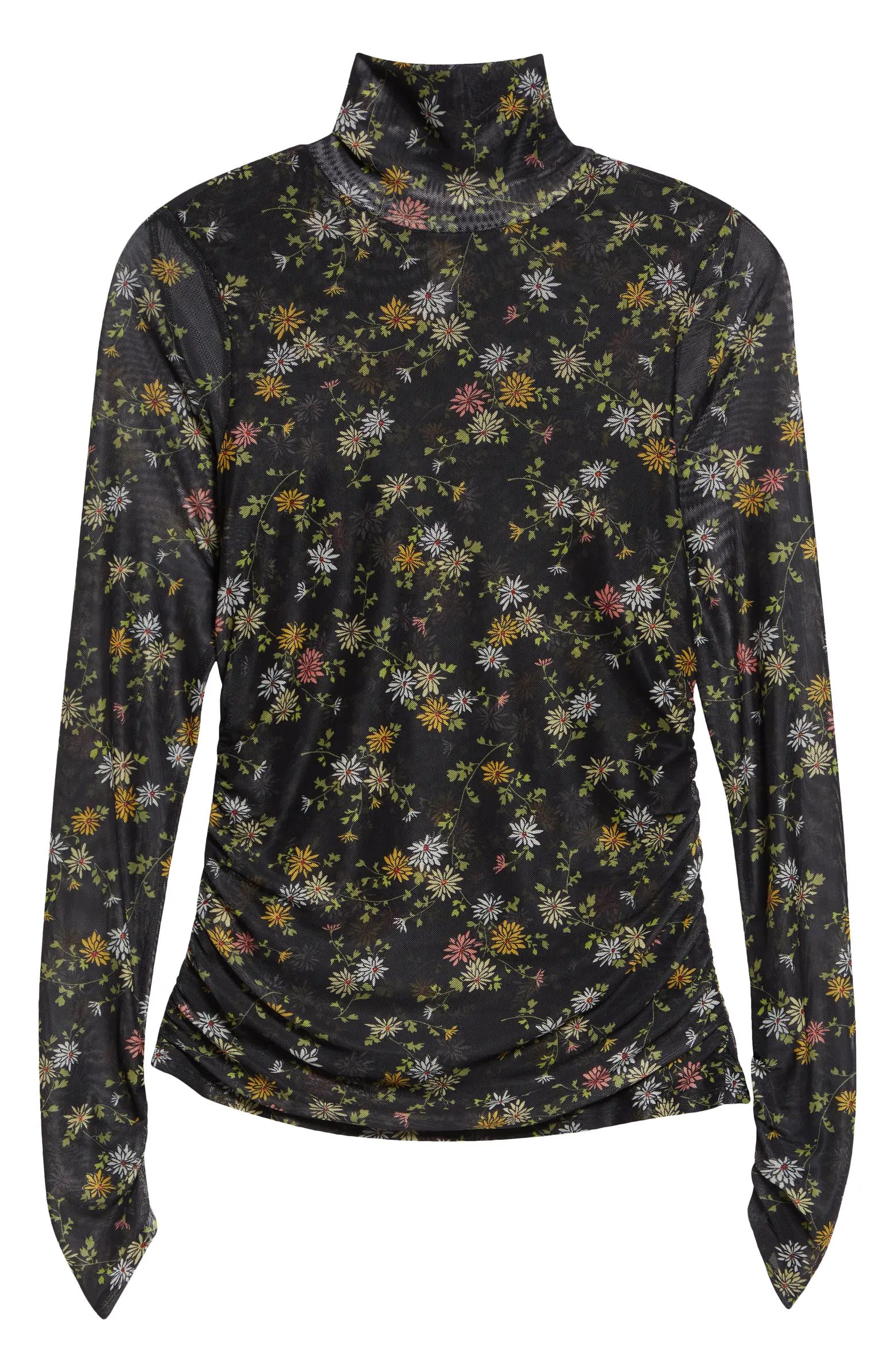 Cinq à Sept Floating Daisies Shirred Mesh Mock Neck Top | Nordstrom | Nordstrom