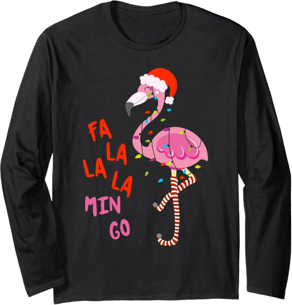 Fa La La Mingo Flamingo Christmas Tropical Xmas Tree Lights Long Sleeve T-Shirt | Amazon (US)