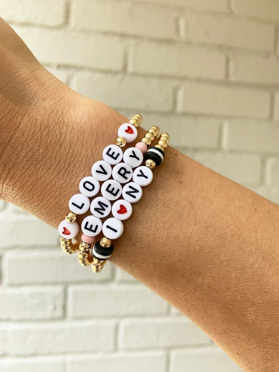 Gold Plated Custom Bead Bracelet, Personalized Beaded Bracelet, Custom Word Bracelet, Gold Ball B... | Etsy (US)