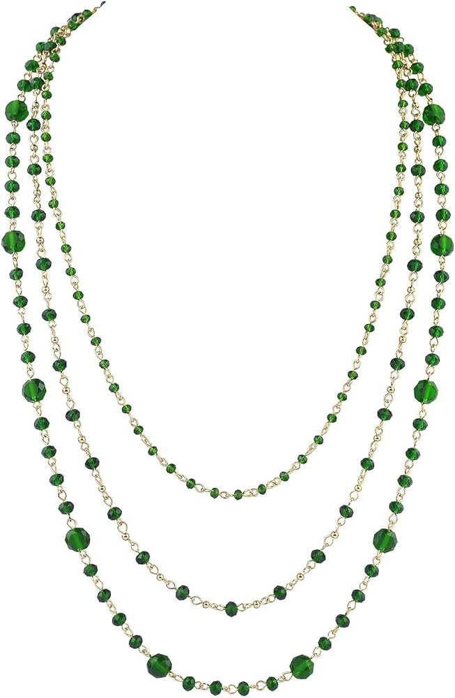 Firstmeet Long Chain Multi Layer Fashion Glass Beads Handmade Necklace for Women | Amazon (US)