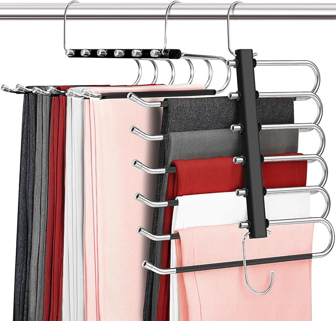 DOIOWN Pants Hangers Space Saving - 2 Pack 6 Tier Open Ended Pants Hangers for Men Women, Non Sli... | Amazon (US)