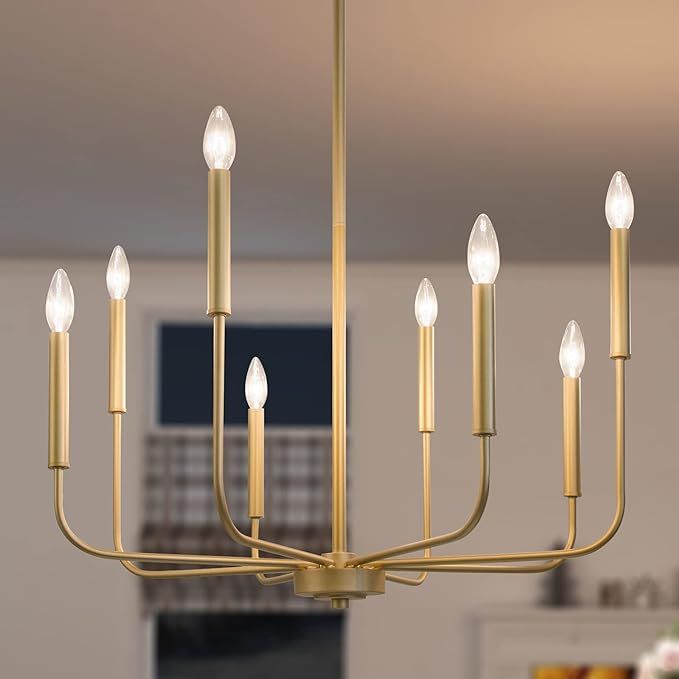 Gold Modern Chandelier, 8-Light Candle Light Fixture for Dining Room, Bedroom, Kitchen, Living Ro... | Amazon (US)