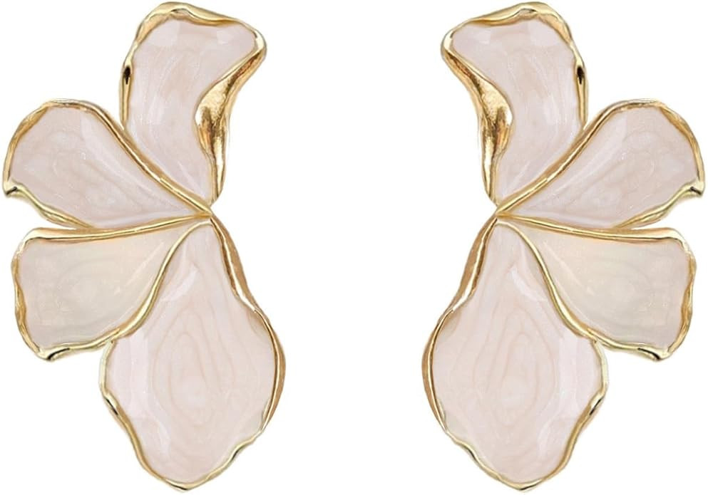 Irregular Unique Statement White Flower Earrings Big Floral Chunky Gold Earrings Elegant Vintage ... | Amazon (US)