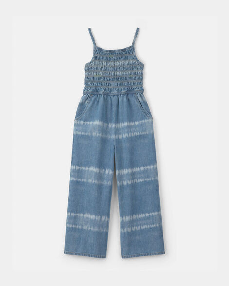 Girls Tie-Dye Smocked Denim Wide-Leg Jumpsuit - Medium Wash - OshKosh B'gosh | Carter's | Carter's Inc