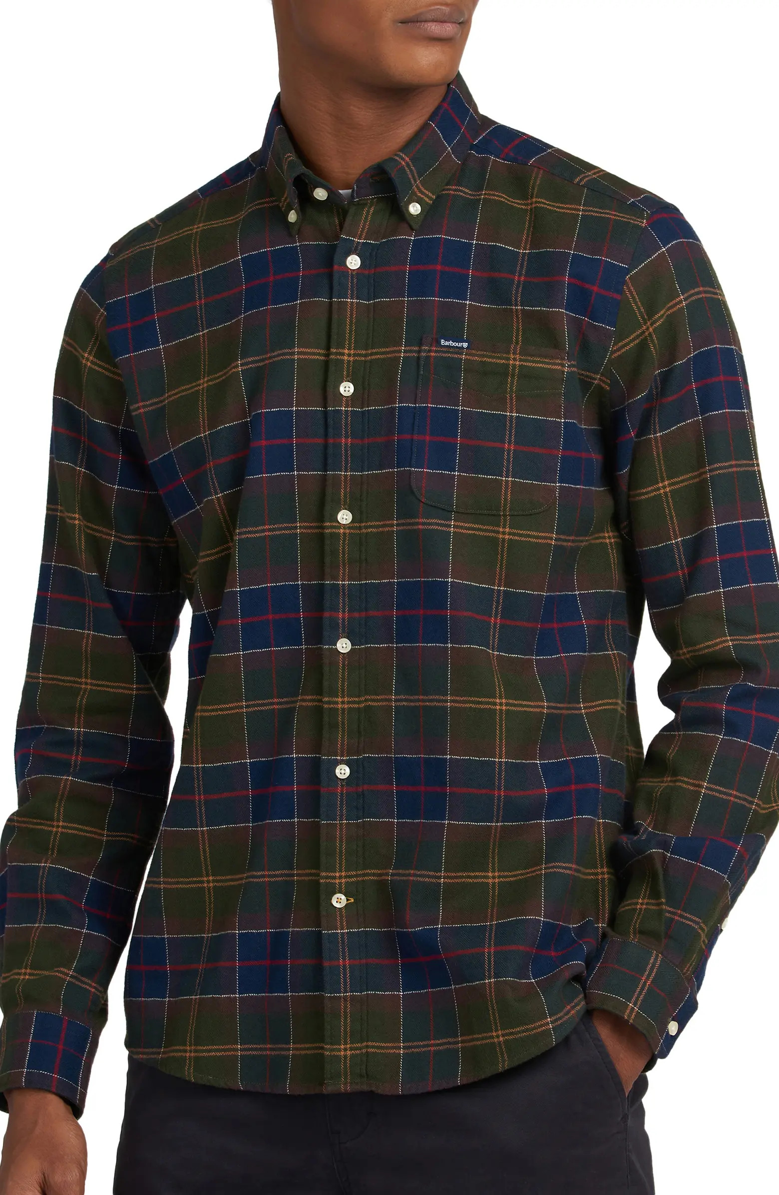 Kyeloch Herringbone Plaid Button-Down Flannel Shirt | Nordstrom