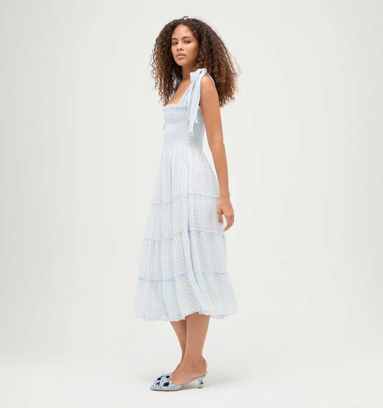 The Ribbon Ellie Nap Dress - Powder Blue Baroque Shell Georgette | Hill House Home