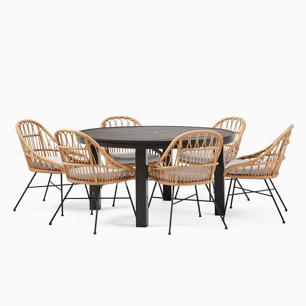 Portside Aluminum Outdoor Round Dining Table & Palma Chairs Set | West Elm (US)