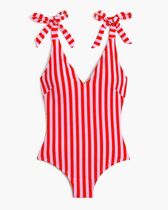 Striped tie-shoulder one-piece swimsuit | J.Crew Factory
