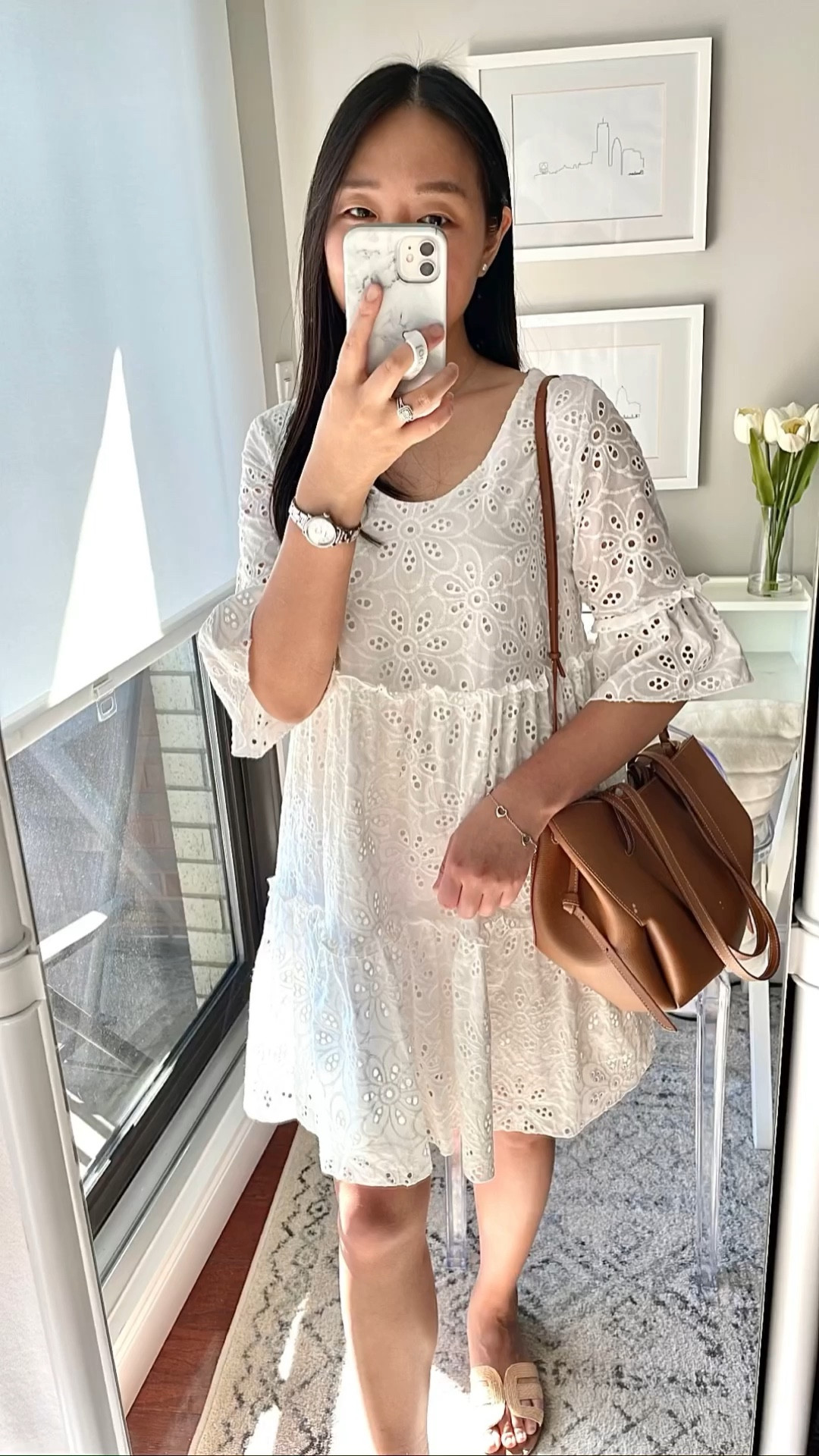 $23.99 - White eyelet dress in size S

True to size. Size S is loose on me but it's so cute! Fully lined. I wish it came in size XS. I'm 5' 2.5" and 115 pounds.

Exact bag is the Polene Paris Cyme Mini in camel textured leather. Strap is from their matching crossbody wallet. 

#LTKwedding #LTKstyletip #LTKunder50