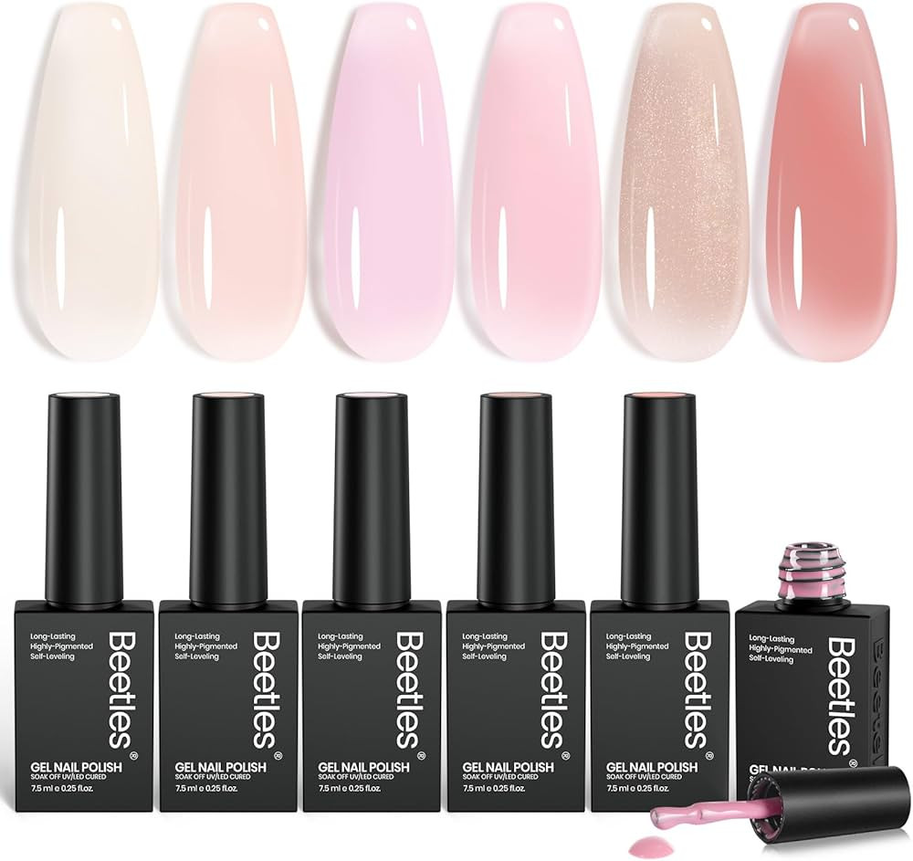 Beetles Jelly Gel Nail Polish Set - 6 Colors Nude Pink Gel Polish Kit Neutral Shimmer Translucent... | Amazon (US)