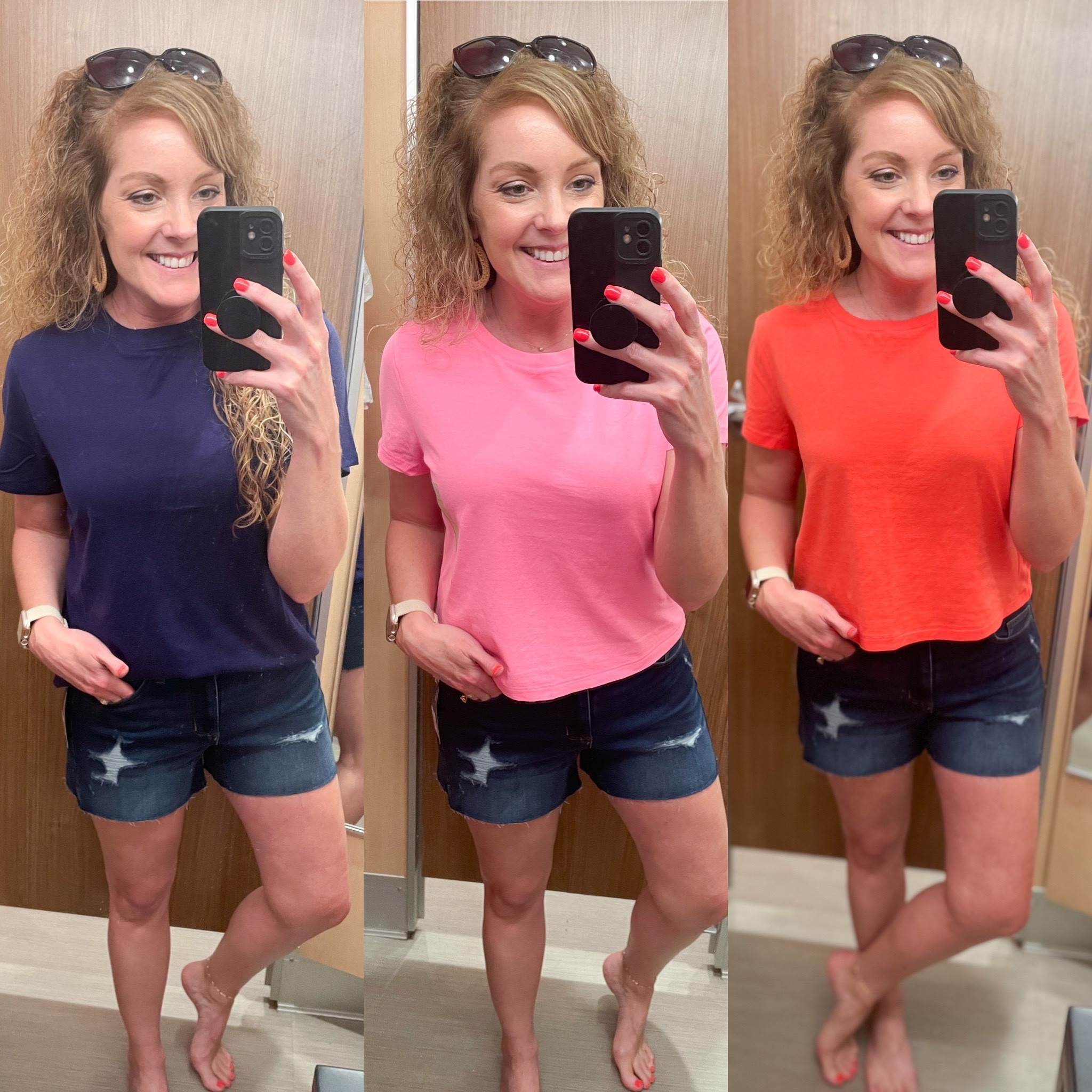 Summer outfit / summer tees / shrunken tee / relaxed tee 

Shrunken tees- sized up to medium 
Relaxed fit tee- small
Midi Shorts- size 4, TTS

#LTKsalealert #LTKunder50 #LTKtravel