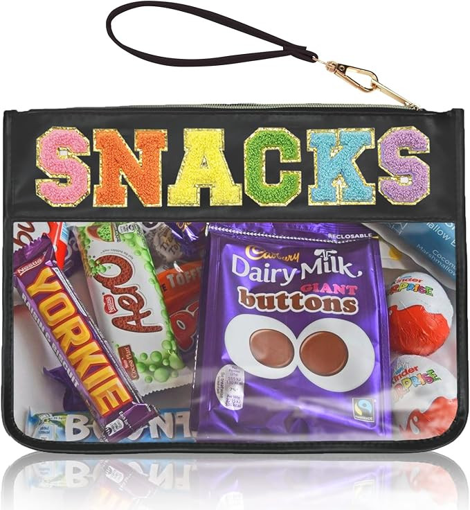Snacks Bag Clear Chenille Varsity Letter Zipper Pouch Travel Makeup Bag Aesthetic Storage Organiz... | Amazon (US)