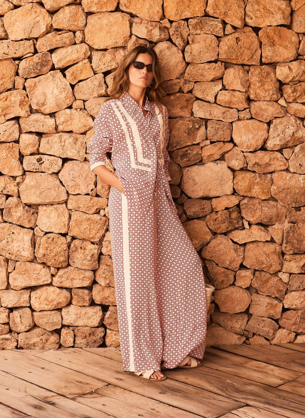Red Geo Print Wide Trousers | Mint Velvet
