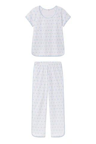 Pima Short-Long Set in French Blue Heart | Lake Pajamas