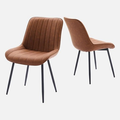 Set of 2 Brown Faux Leather Dining Chairs with Black Metal Legs for Kitchen Dining Room | Target