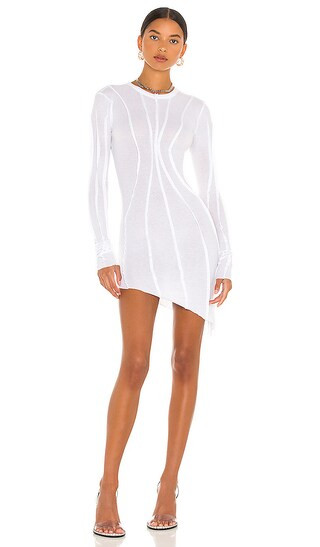 Asymmetric Baby Rib Mini Dress in White | Revolve Clothing (Global)
